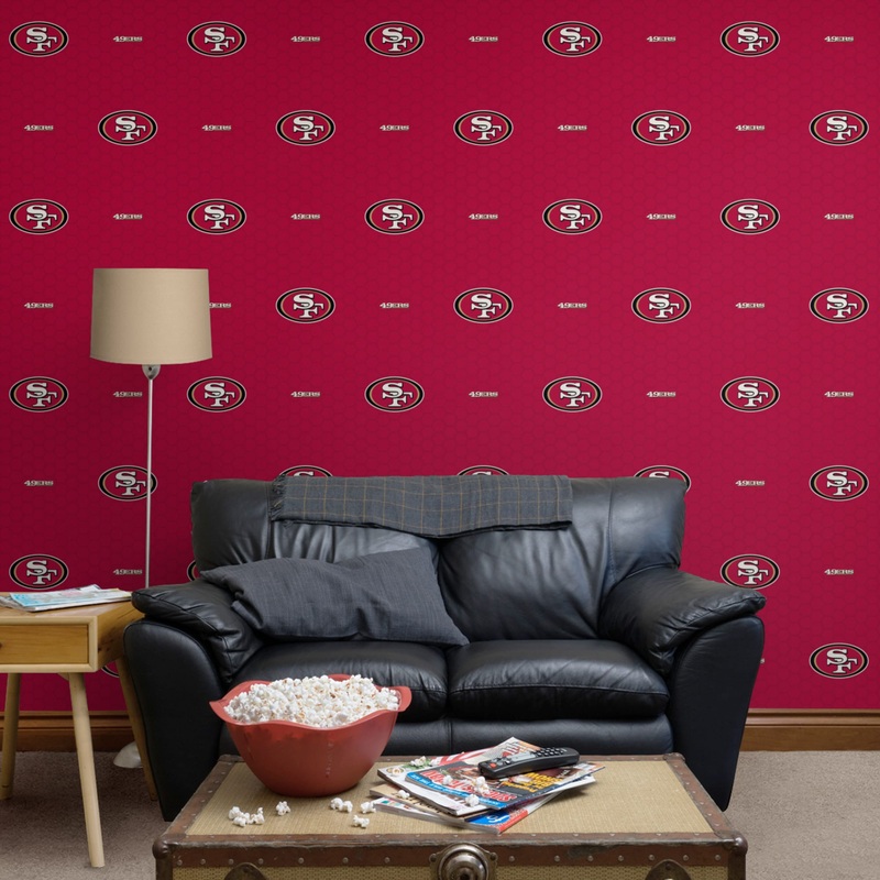 San Francisco 49ers (Red) – Logo Pattern – Peel & Stick Wallpaper – Official NFL – Reusable Vinyl Wall Decals