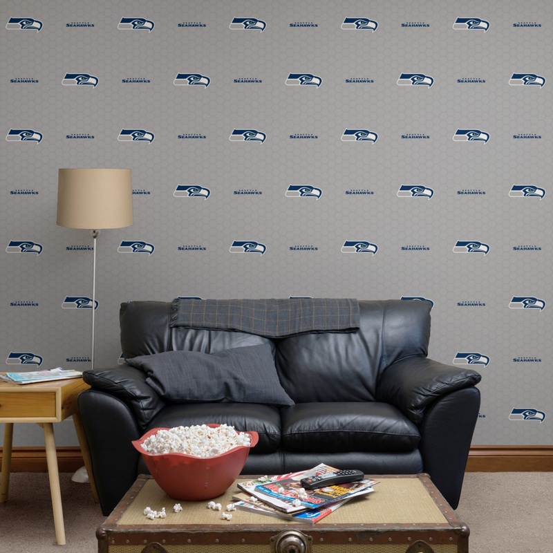 Seattle Seahawks (Gray) – Logo Pattern – Peel & Stick Wallpaper – Official NFL – Reusable Vinyl Wall Decals