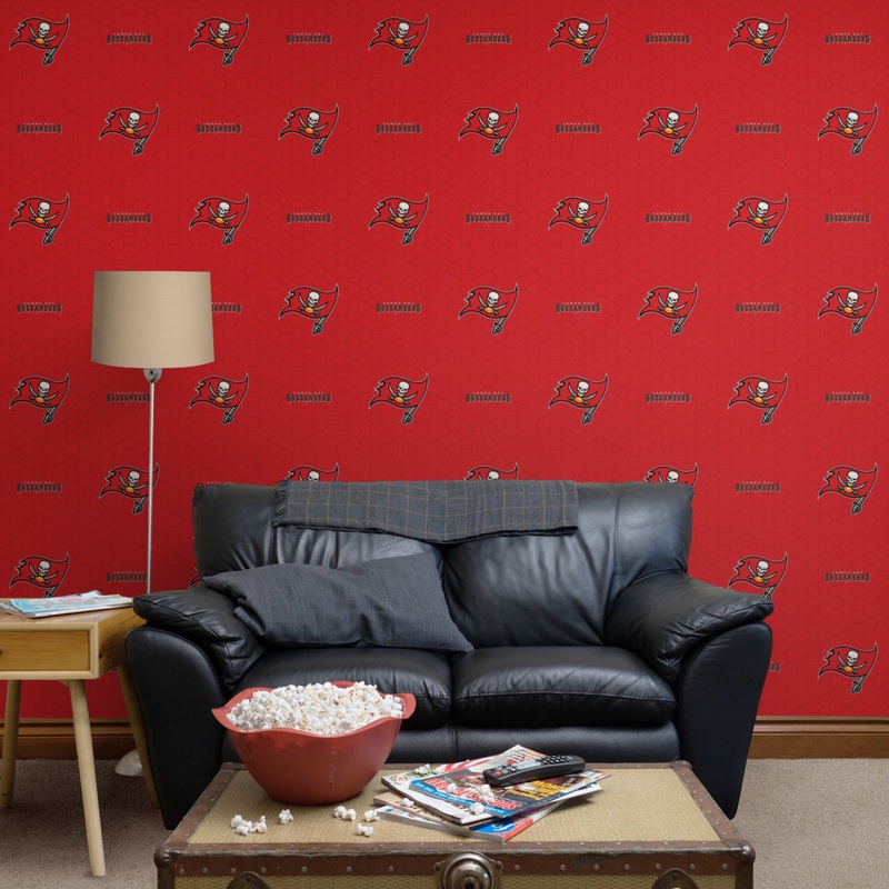Tampa Bay Buccaneers (Red) – Logo Pattern – Peel & Stick Wallpaper – Official NFL – Reusable Vinyl Wall Decals