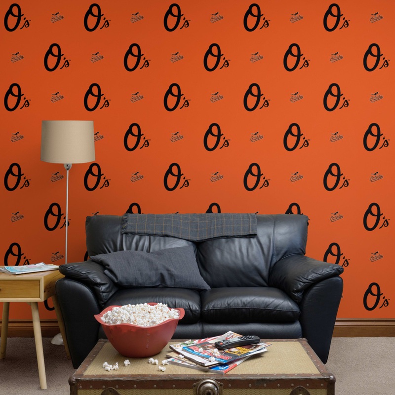 Baltimore Orioles (Orange) – Logo Pattern – Peel & Stick Wallpaper – Official MLB – Reusable Vinyl Wall Decals