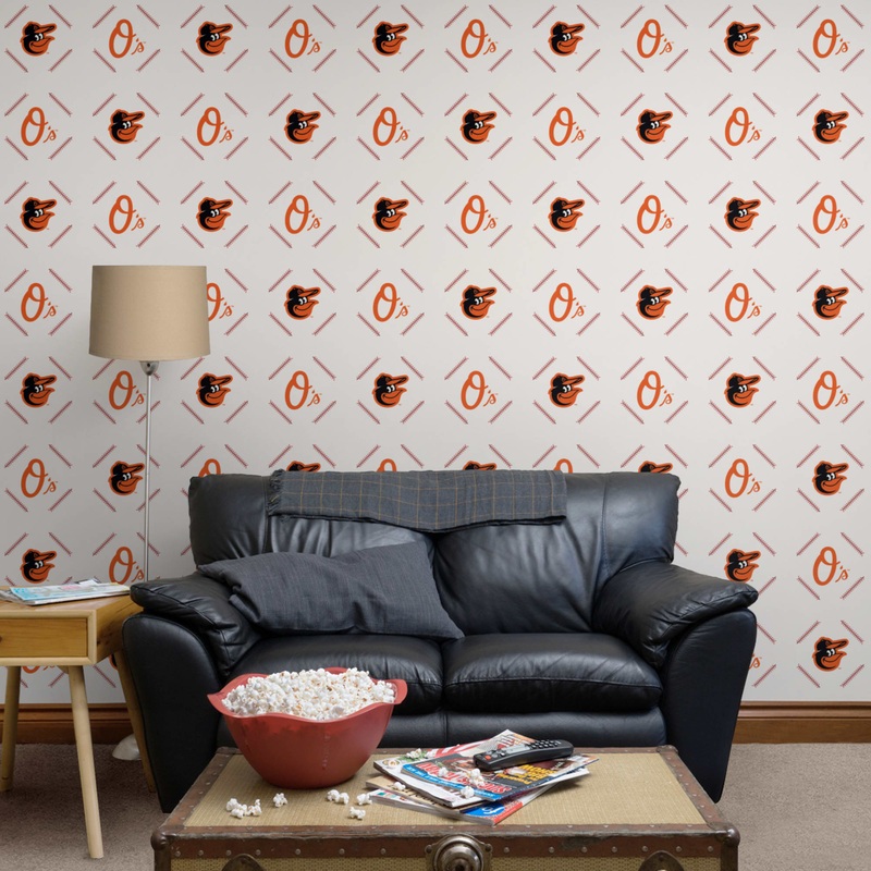 Baltimore Orioles – Stitch Pattern – Peel & Stick Wallpaper – Official MLB – Reusable Vinyl Wall Decals