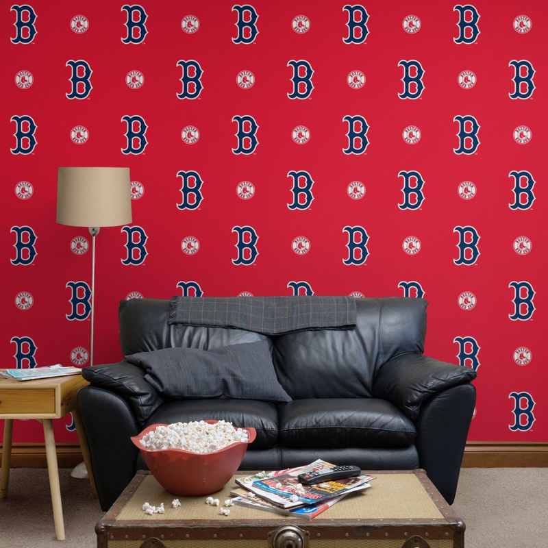 Boston Red Sox (Red) – Logo Pattern – Peel & Stick Wallpaper – Official MLB – Reusable Vinyl Wall Decals