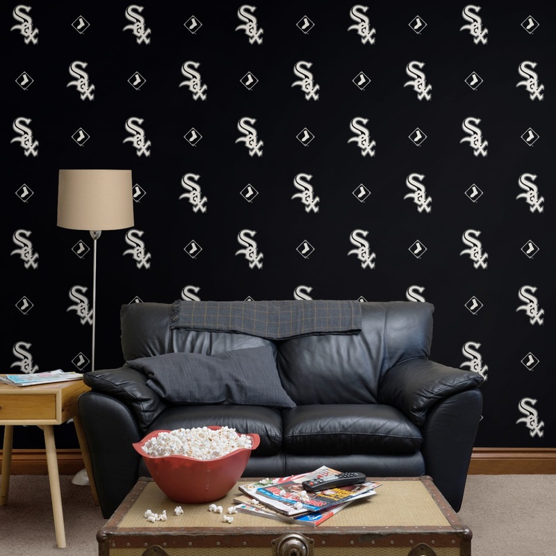 Chicago White Sox (Black) – Logo Pattern – Peel & Stick Wallpaper – Official MLB – Reusable Vinyl Wall Decals