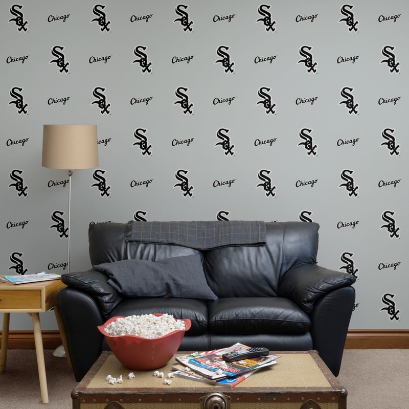 Chicago White Sox (Gray) – Logo Pattern – Peel & Stick Wallpaper – Official MLB – Reusable Vinyl Wall Decals