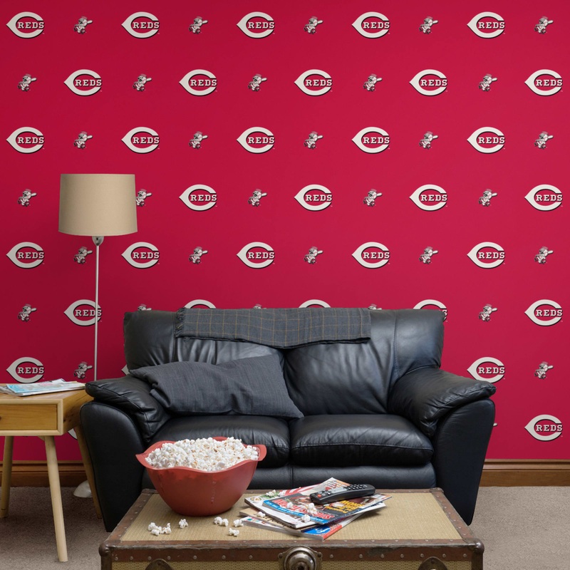 Cincinnati Reds (Red) – Logo Pattern – Peel & Stick Wallpaper – Official MLB – Reusable Vinyl Wall Decals