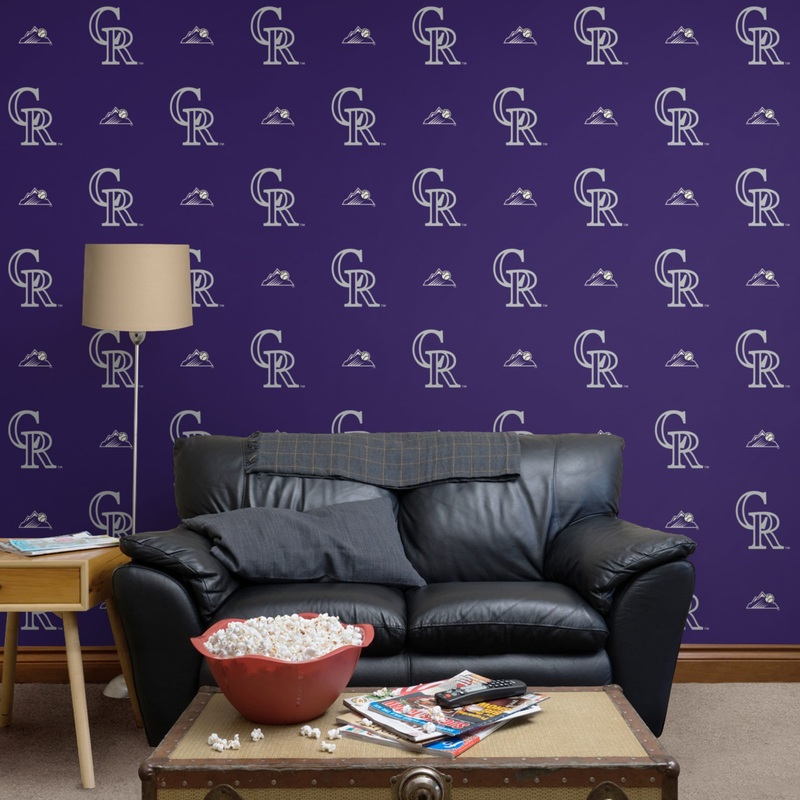 Colorado Rockies (Purple) – Logo Pattern – Peel & Stick Wallpaper – Official MLB – Reusable Vinyl Wall Decals