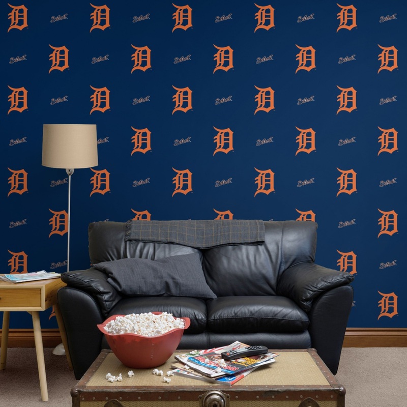 Detroit Tigers (Blue) – Logo Pattern – Peel & Stick Wallpaper – Official MLB – Reusable Vinyl Wall Decals