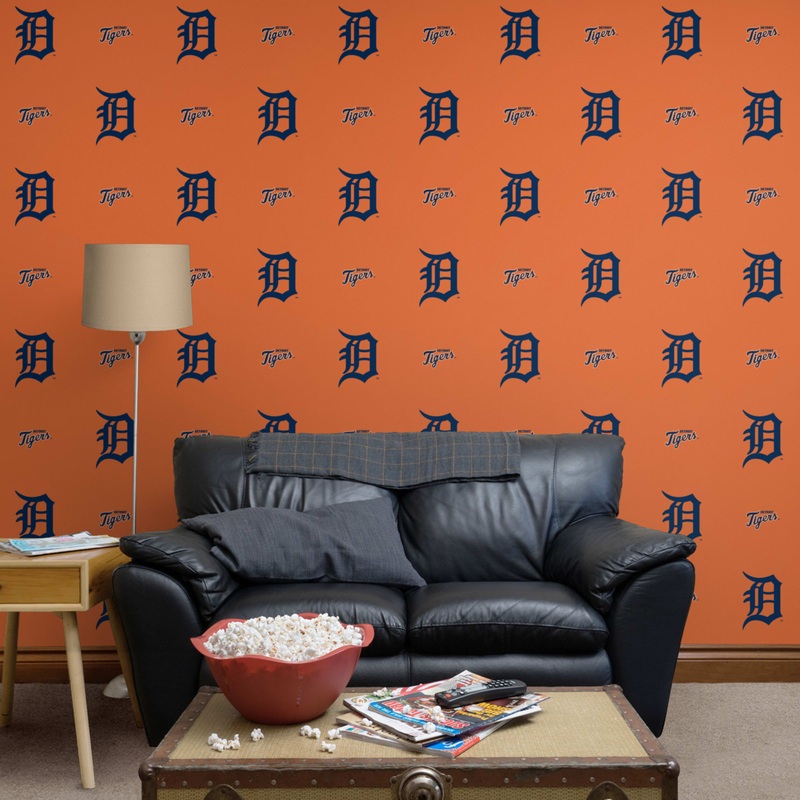 Detroit Tigers (Orange) – Logo Pattern – Peel & Stick Wallpaper – Official MLB – Reusable Vinyl Wall Decals