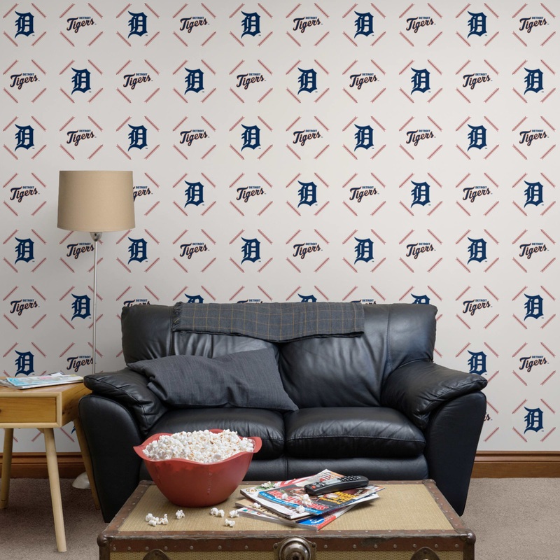 Detroit Tigers – Stitch Pattern – Peel & Stick Wallpaper – Official MLB – Reusable Vinyl Wall Decals