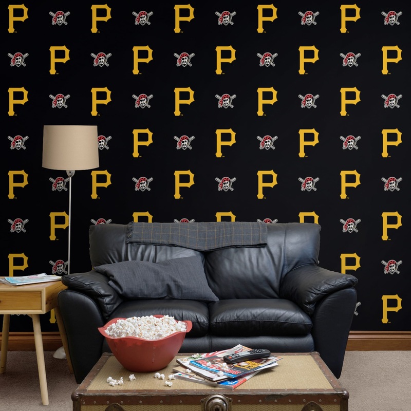 Pittsburgh Pirates (Black) – Logo Pattern – Peel & Stick Wallpaper – Official MLB – Reusable Vinyl Wall Decals