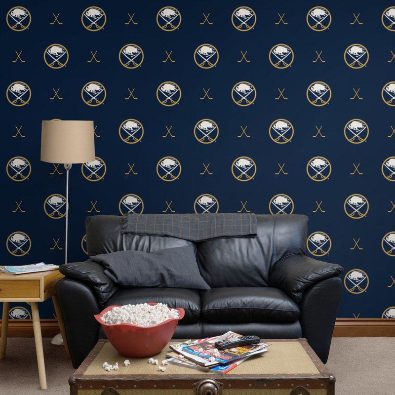 Buffalo Sabres (Blue) – Sticks Pattern – Peel & Stick Wallpaper – Official NHL – Reusable Vinyl Wall Decals