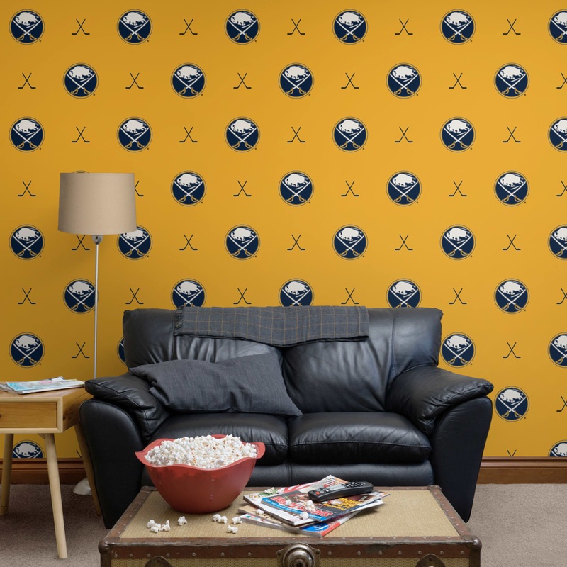 Buffalo Sabres (Yellow) – Sticks Pattern – Peel & Stick Wallpaper – Official NHL – Reusable Vinyl Wall Decals