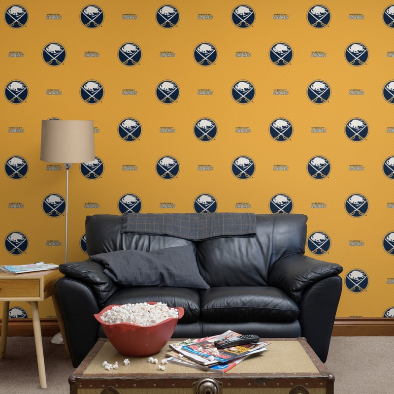 Buffalo Sabres (Yellow) – Stripes Pattern – Peel & Stick Wallpaper – Official NHL – Reusable Vinyl Wall Decals