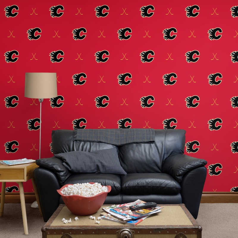 Calgary Flames (Red) – Sticks Pattern – Peel & Stick Wallpaper – Official NHL – Reusable Vinyl Wall Decals