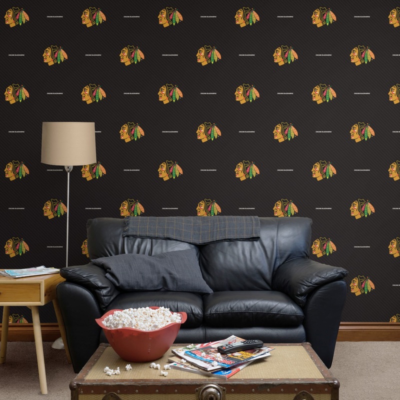 Chicago Blackhawks (Black) – Stripes Pattern – Peel & Stick Wallpaper – Official NHL – Reusable Vinyl Wall Decals
