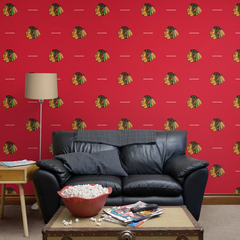 Chicago Blackhawks (Red) – Stripes Pattern – Peel & Stick Wallpaper – Official NHL – Reusable Vinyl Wall Decals