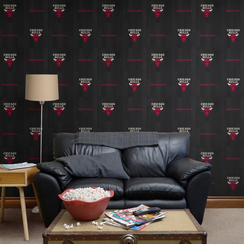 Chicago Bulls (Black) – Hardwood Pattern – Peel & Stick Wallpaper – Official NBA – Reusable Vinyl Wall Decals