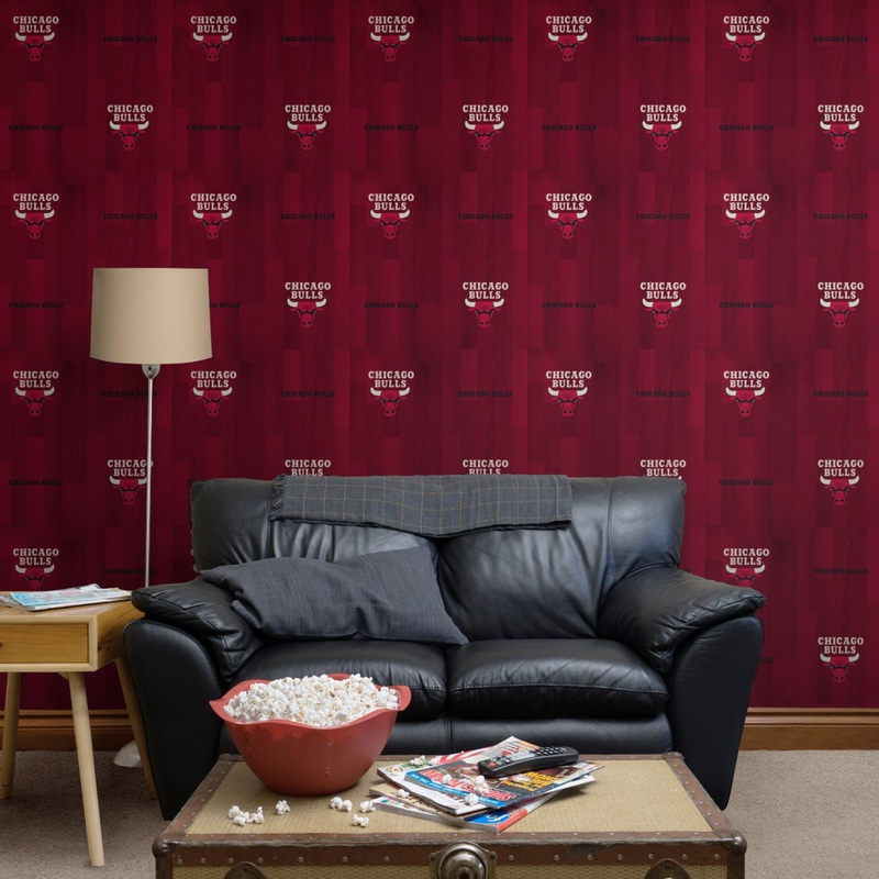 Chicago Bulls (Red) – Hardwood Pattern – Peel & Stick Wallpaper – Official NBA – Reusable Vinyl Wall Decals