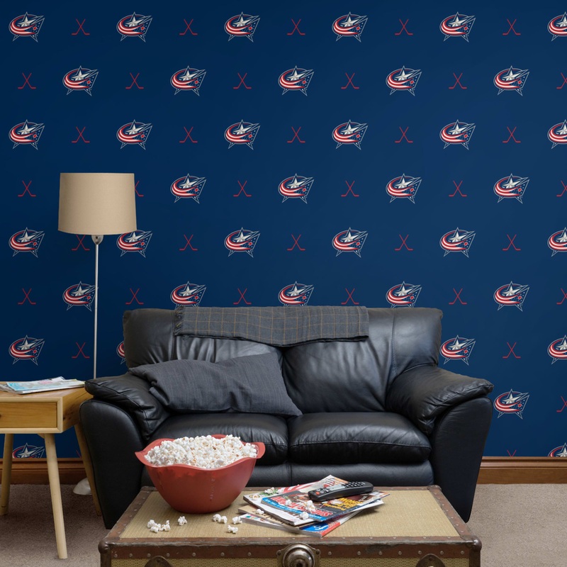 Columbus Blue Jackets (Blue) – Sticks Pattern – Peel & Stick Wallpaper – Official NHL – Reusable Vinyl Wall Decals