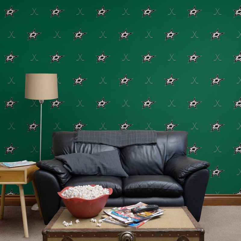 Dallas Stars (Green) – Sticks Pattern – Peel & Stick Wallpaper – Official NHL – Reusable Vinyl Wall Decals