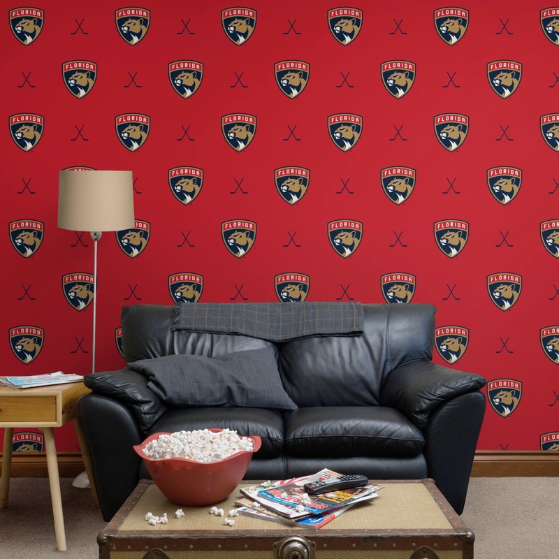 Florida Panthers (Red) – Sticks Pattern – Peel & Stick Wallpaper – Official NHL – Reusable Vinyl Wall Decals
