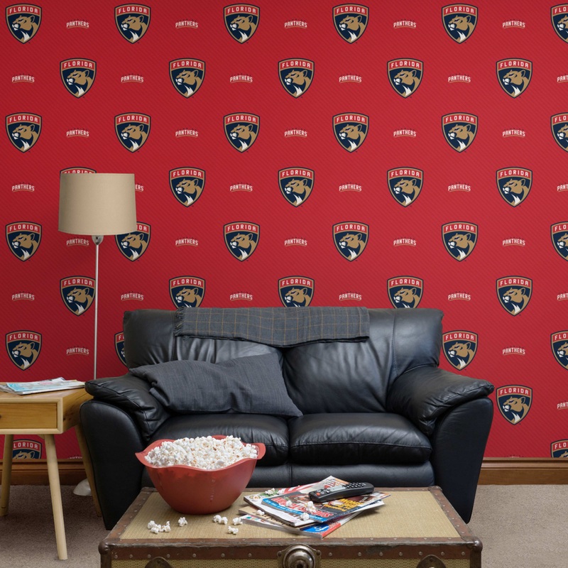 Florida Panthers (Red) – Stripes Pattern – Peel & Stick Wallpaper – Official NHL – Reusable Vinyl Wall Decals
