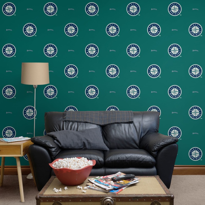 Seattle Mariners (Teal) – Logo Pattern – Peel & Stick Wallpaper – Official MLB – Reusable Vinyl Wall Decals