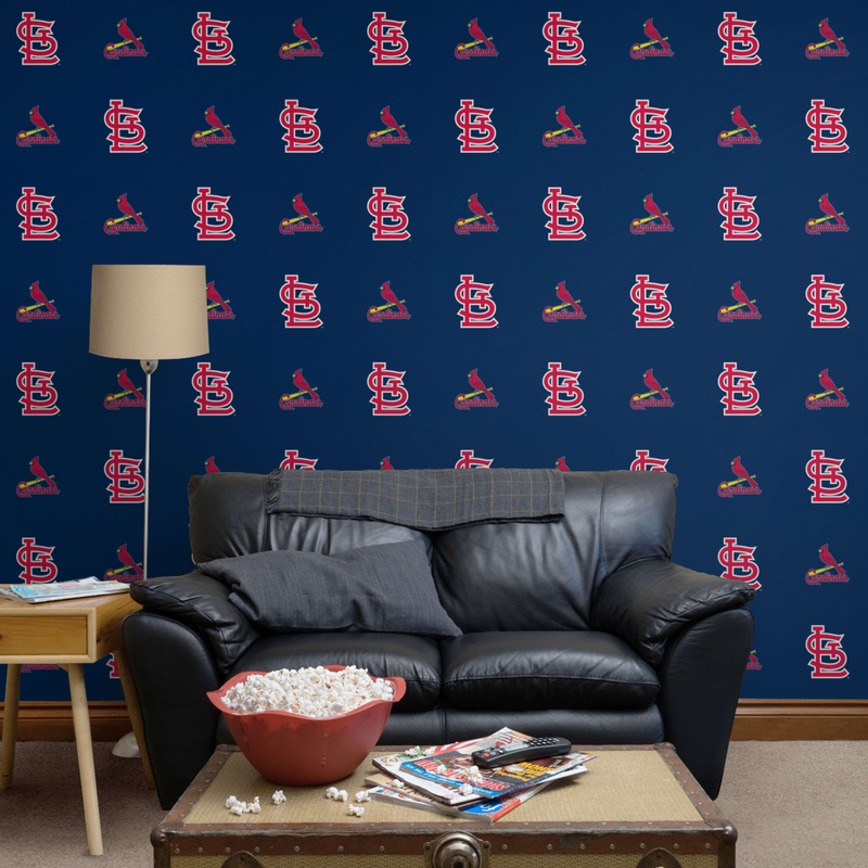 St. Louis Cardinals (Blue) – Logo Pattern – Peel & Stick Wallpaper – Official MLB – Reusable Vinyl Wall Decals