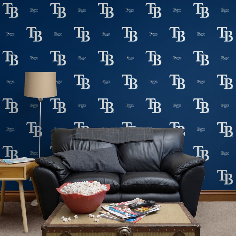 Tampa Bay Rays (Blue) – Logo Pattern – Peel & Stick Wallpaper – Official MLB – Reusable Vinyl Wall Decals