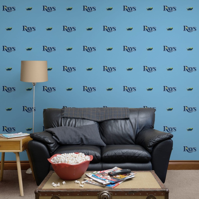 Tampa Bay Rays (Light Blue) – Logo Pattern – Peel & Stick Wallpaper – Official MLB – Reusable Vinyl Wall Decals