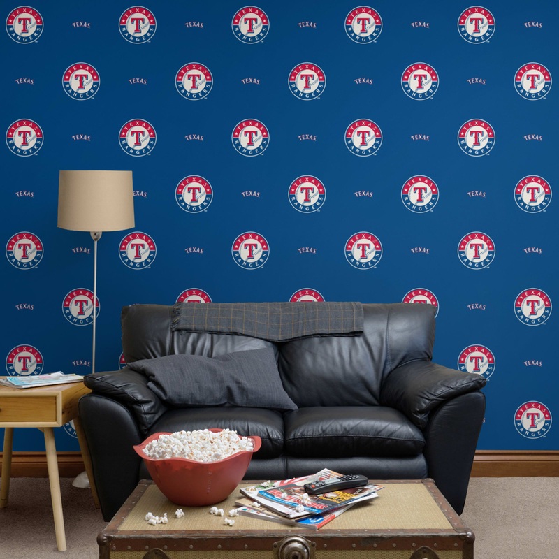 Texas Rangers (Blue) – Logo Pattern – Peel & Stick Wallpaper – Official MLB – Reusable Vinyl Wall Decals