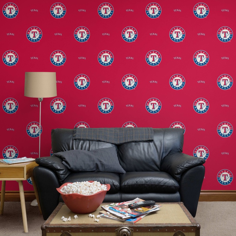 Texas Rangers (Red) – Logo Pattern – Peel & Stick Wallpaper – Official MLB – Reusable Vinyl Wall Decals