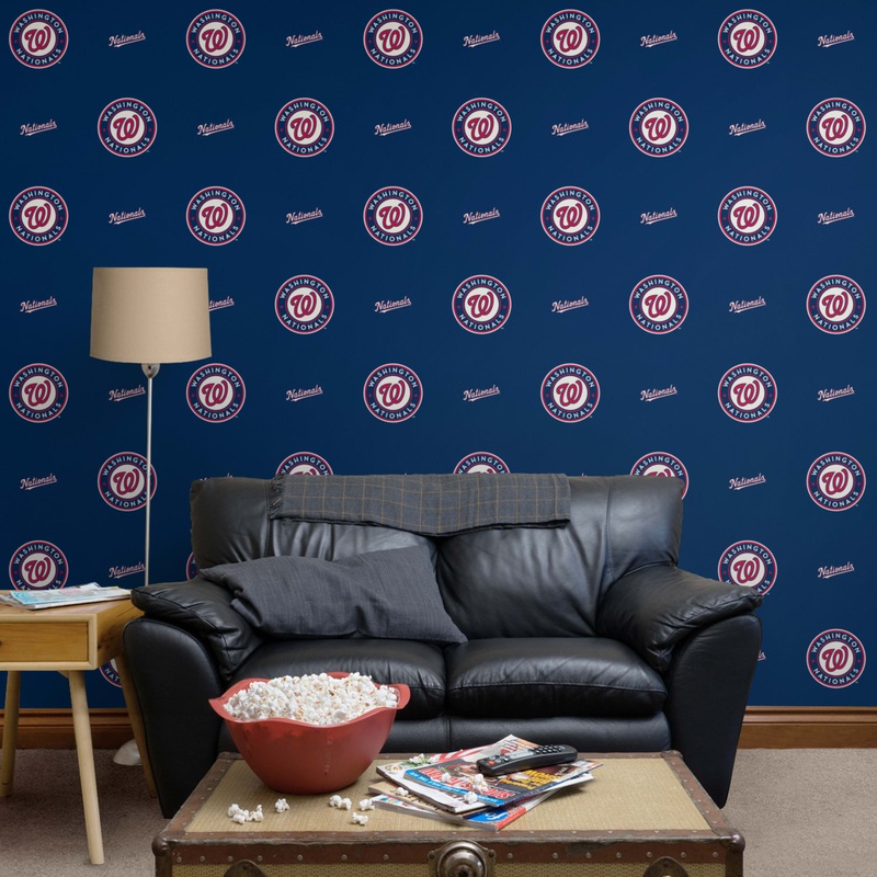 Washington Nationals (Blue) – Logo Pattern – Peel & Stick Wallpaper – Official MLB – Reusable Vinyl Wall Decals