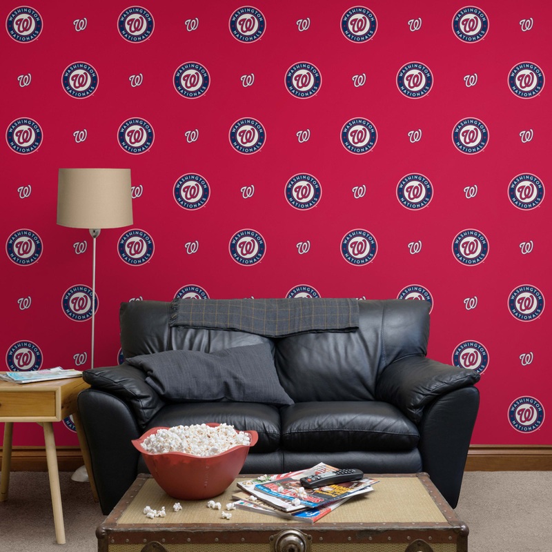 Washington Nationals (Red) – Logo Pattern – Peel & Stick Wallpaper – Official MLB – Reusable Vinyl Wall Decals