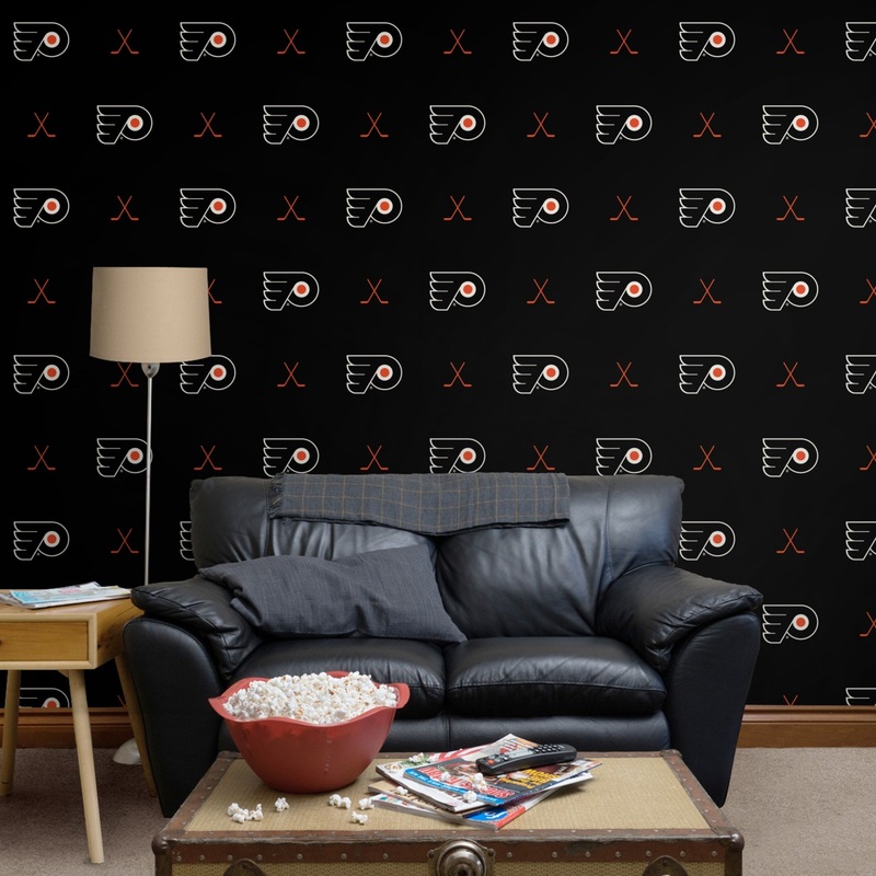 Philadelphia Flyers (Black) – Sticks Pattern – Peel & Stick Wallpaper – Official NHL – Reusable Vinyl Wall Decals