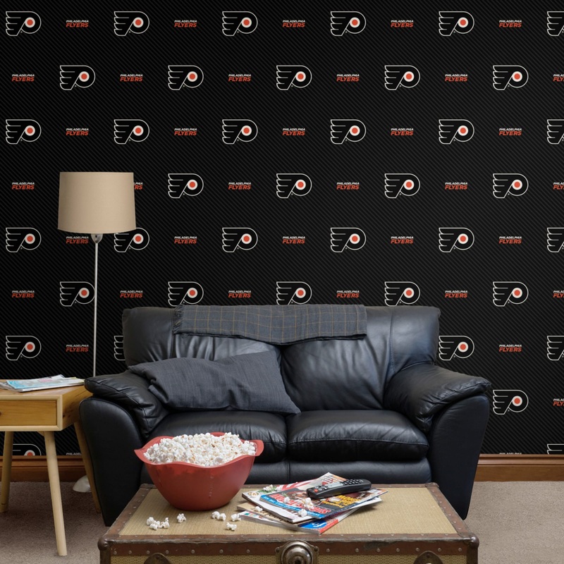 Philadelphia Flyers (Black) – Stripes Pattern – Peel & Stick Wallpaper – Official NHL – Reusable Vinyl Wall Decals