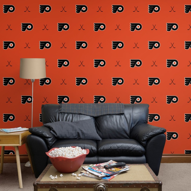 Philadelphia Flyers (Orange) – Sticks Pattern – Peel & Stick Wallpaper – Official NHL – Reusable Vinyl Wall Decals