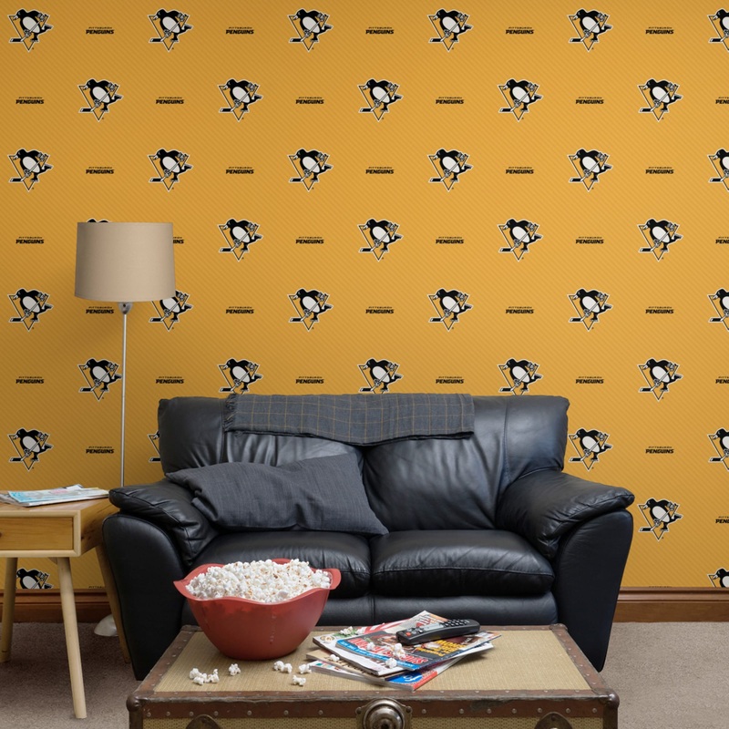 Pittsburgh Penguins (Yellow) – Stripes Pattern – Peel & Stick Wallpaper – Official NHL – Reusable Vinyl Wall Decals