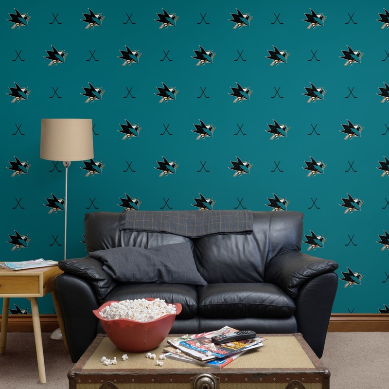 San Jose Sharks (Teal) – Sticks Pattern – Peel & Stick Wallpaper – Official NHL – Reusable Vinyl Wall Decals
