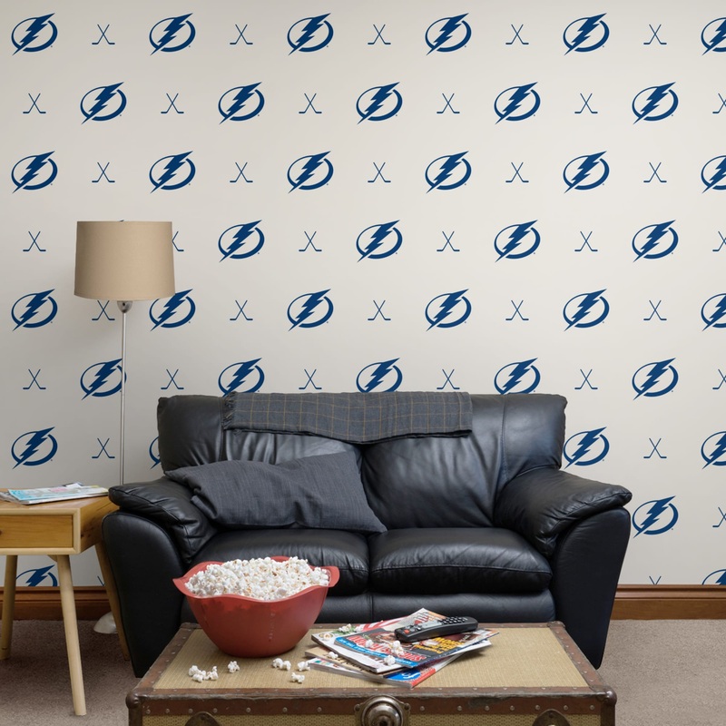 Tampa Bay Lightning (White) – Sticks Pattern – Peel & Stick Wallpaper – Official NHL – Reusable Vinyl Wall Decals