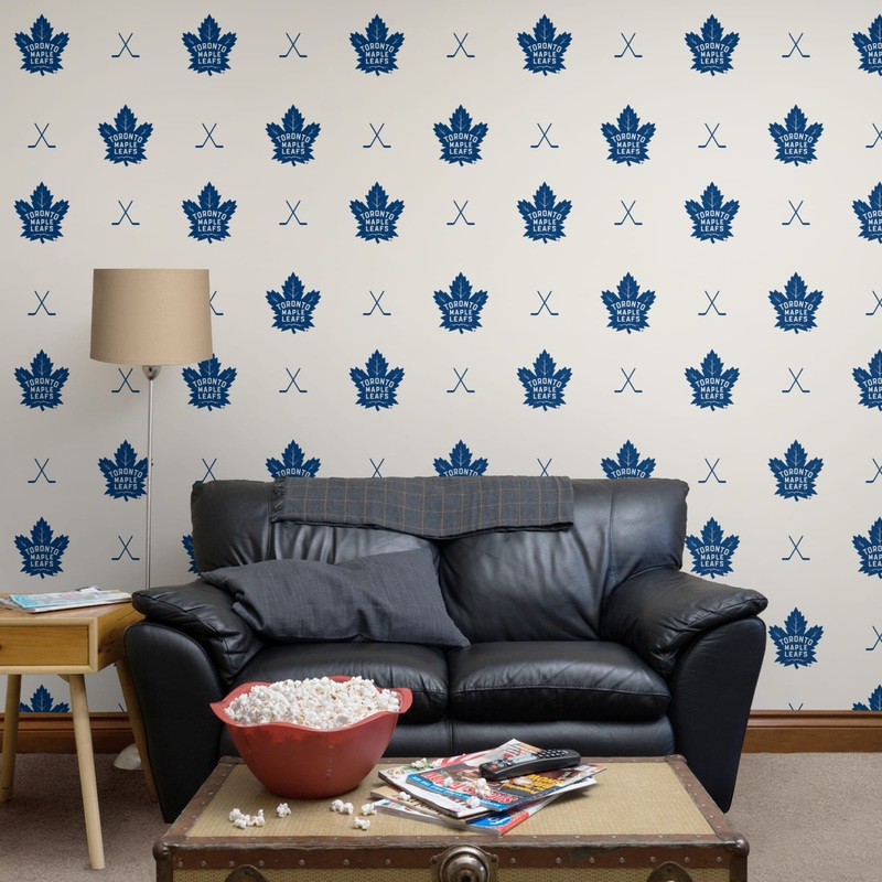 Toronto Maple Leafs (White) – Sticks Pattern – Peel & Stick Wallpaper – Official NHL – Reusable Vinyl Wall Decals