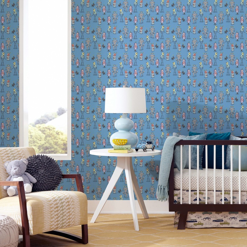 Robot Friends (Sky Blue) – Peel & Stick Wallpaper