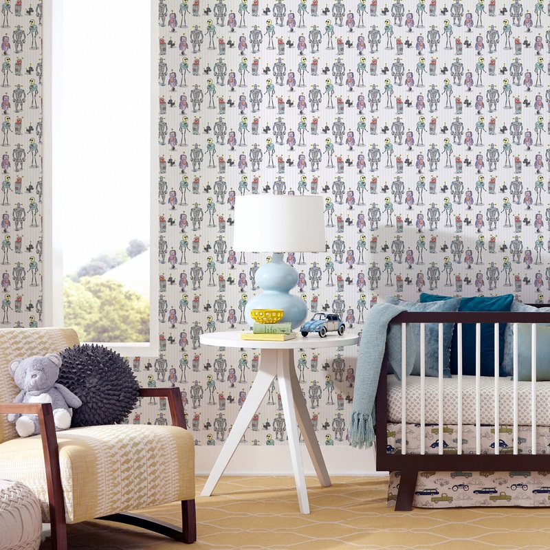 Robot Friends (White) – Peel & Stick Wallpaper