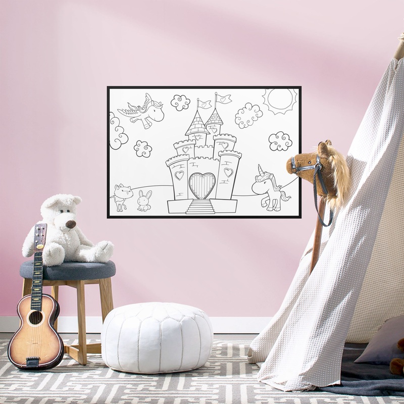 Coloring Sheet: Castle & Unicorn – Removable Dry Erase Vinyl Decal