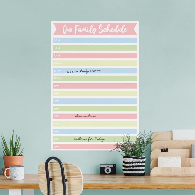 Hourly Schedule: Family – Removable Dry Erase Vinyl Decal