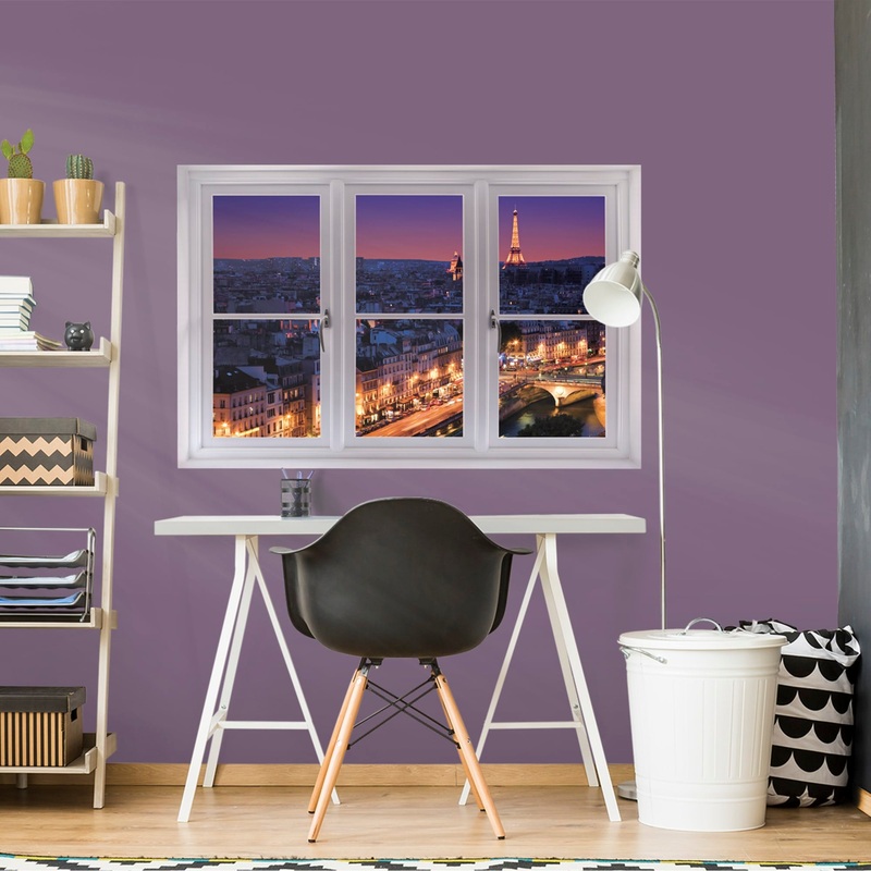 Instant Window: Paris Skyline at Night – Removable Wall Graphic