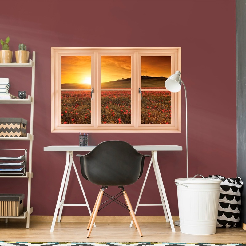 Instant Window: Poppy Field at Sunset, Tuscany – Removable Wall Graphic