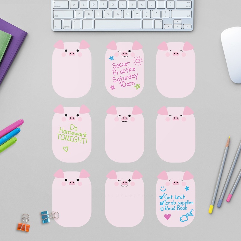 Sticky Notes: Cheerful Piglets – Removable Dry Erase Vinyl Decal