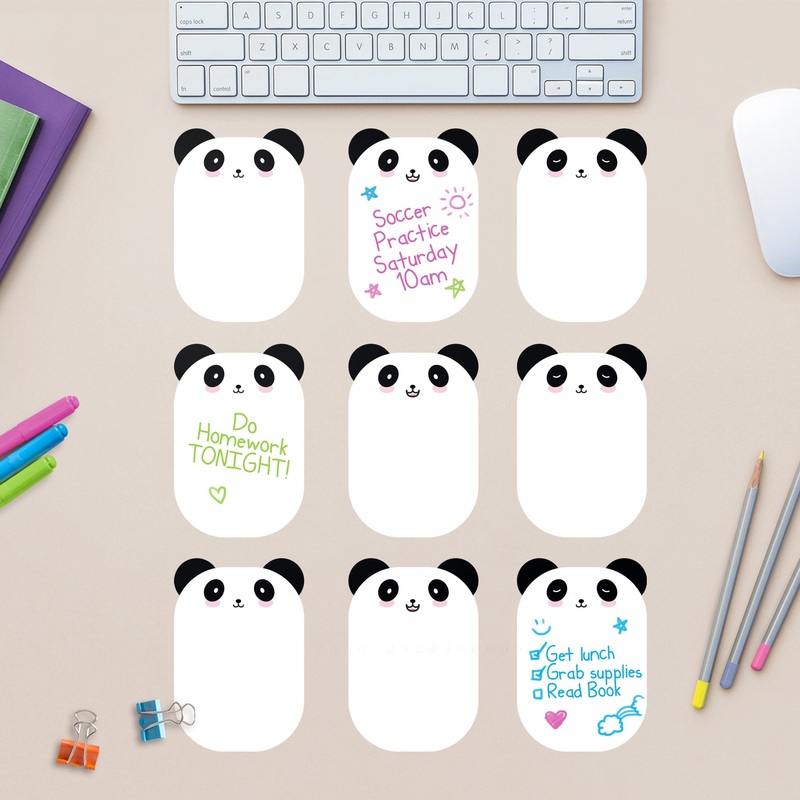 Sticky Notes: Happy Pandas – Removable Dry Erase Vinyl Decals