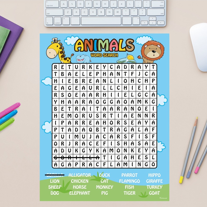Word Search: Animals – Removable Dry Erase Vinyl Decal